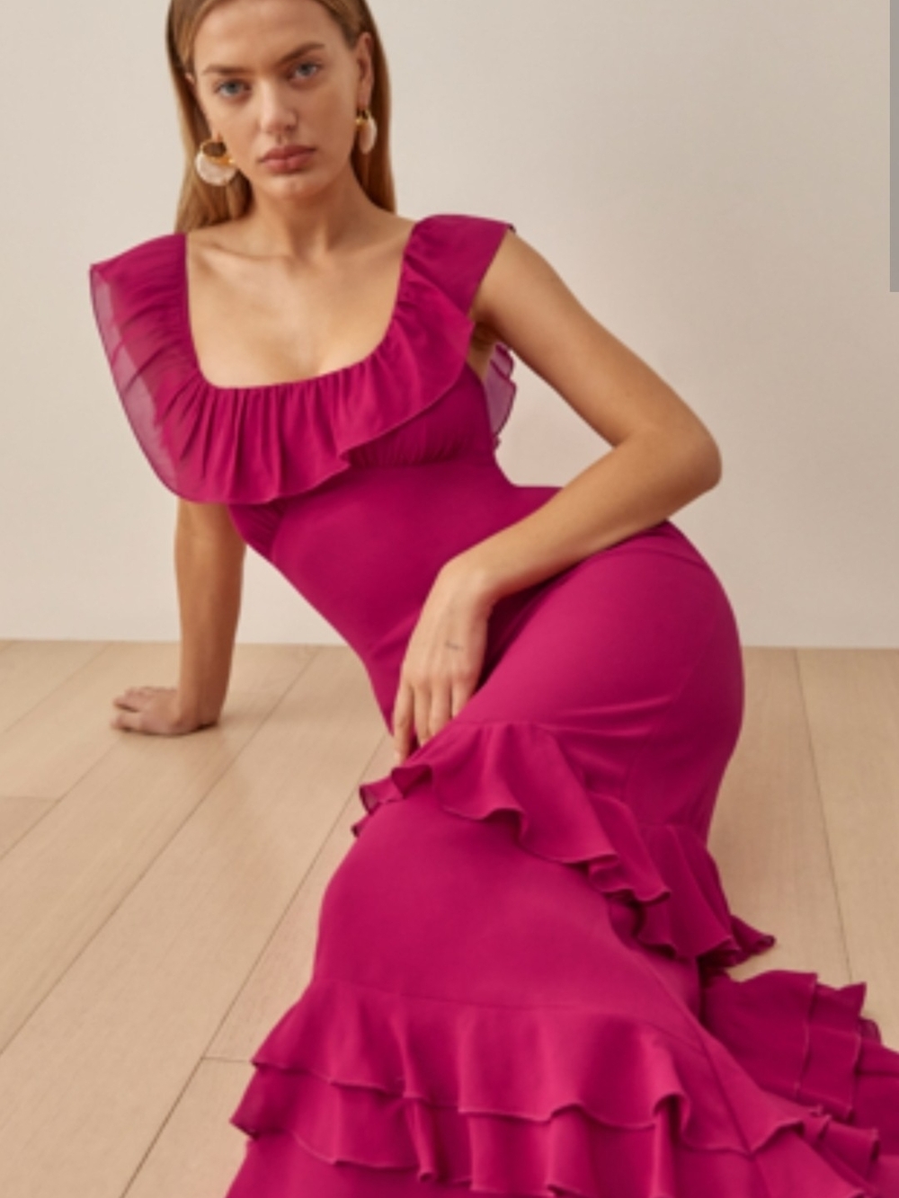 Reformation Tripoli Ruffle-Trim Maxi Dress In Rhubarb